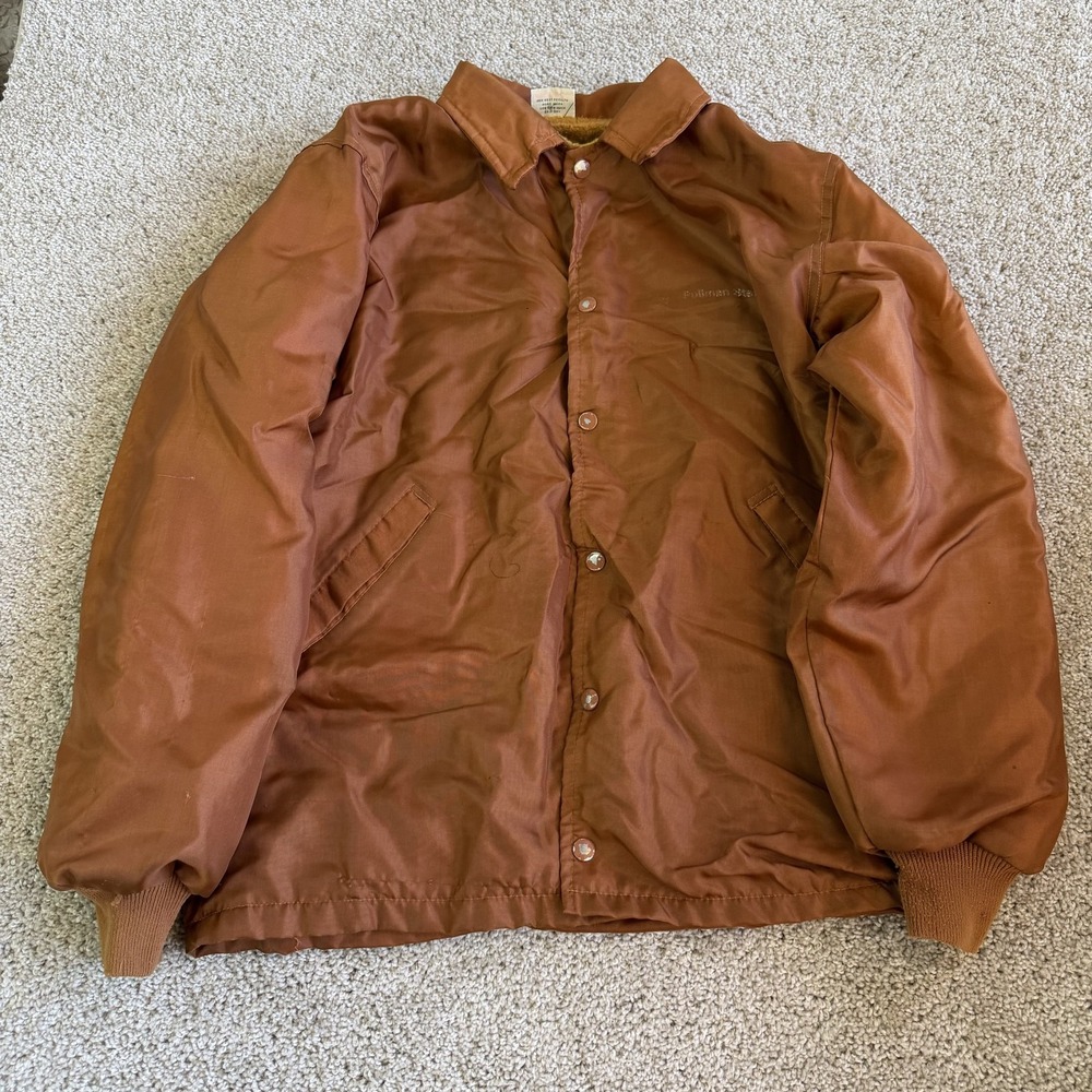 Vintage Birdie Pullman Jacket Mens M Brown Nylon Faux Fur Lined Snap Windbreaker